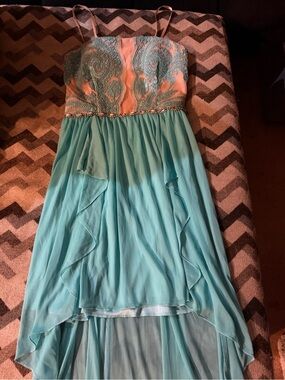 City Studio Teal and Nude Satin-Lined Dress